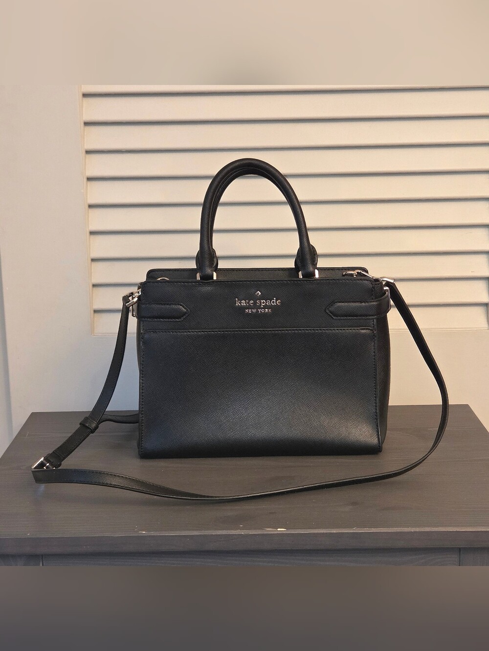 Kate Spade Staci Medium Satchel Black w/ Gold Tone Accents Excellent Condition